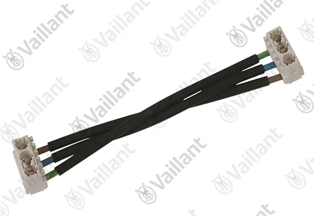 Verbindungsleitung mit mehreren Kabeln in Schwarz und weißen Steckverbindern. Produkt der Marke Vaillant, geeignet für verschiedene Anwendungen in Heizungsanlagen.